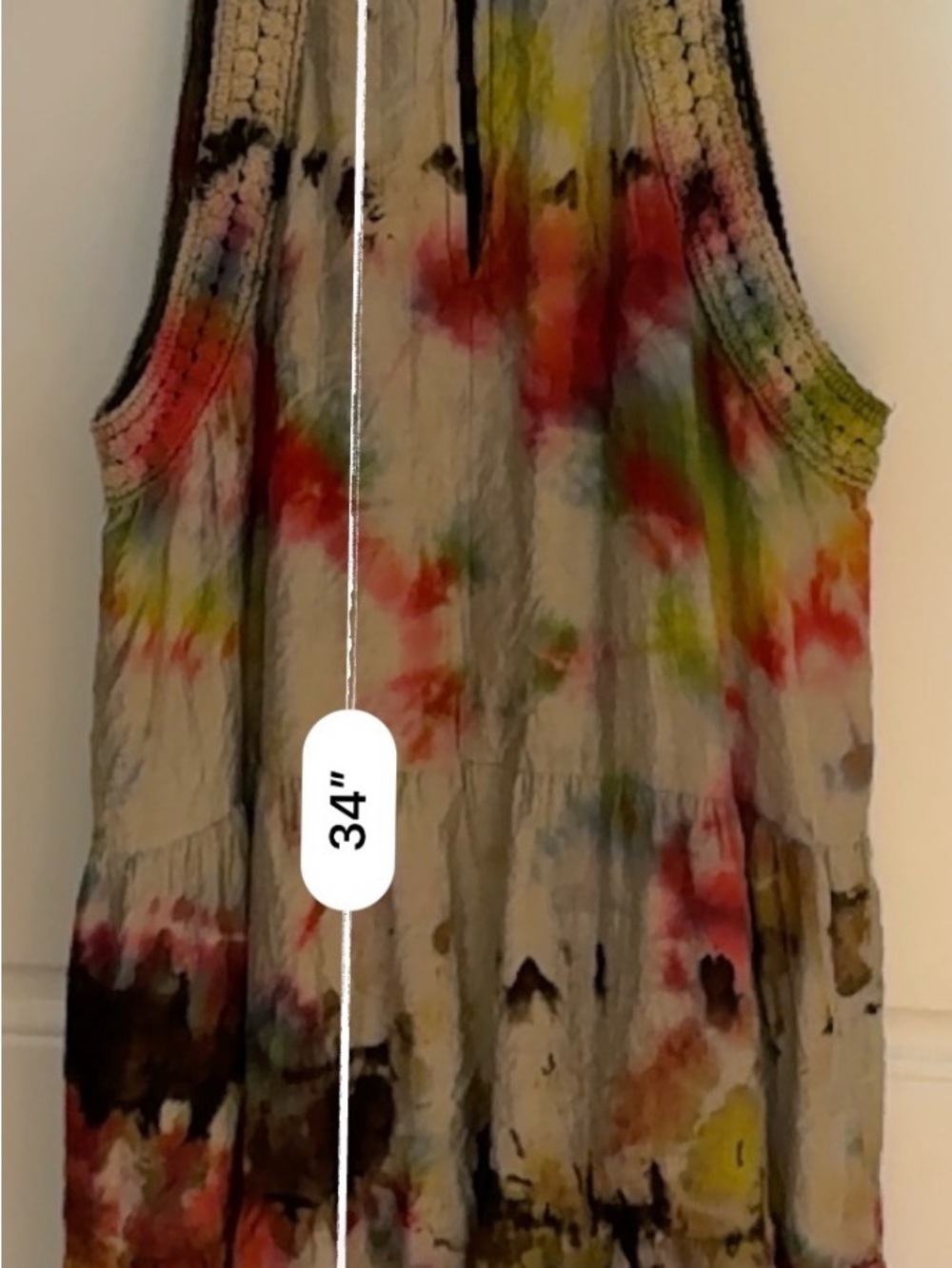 Custom Hand Tie Dyed Boho Crochet Halter Mini Dress L - Picture 8 of 11